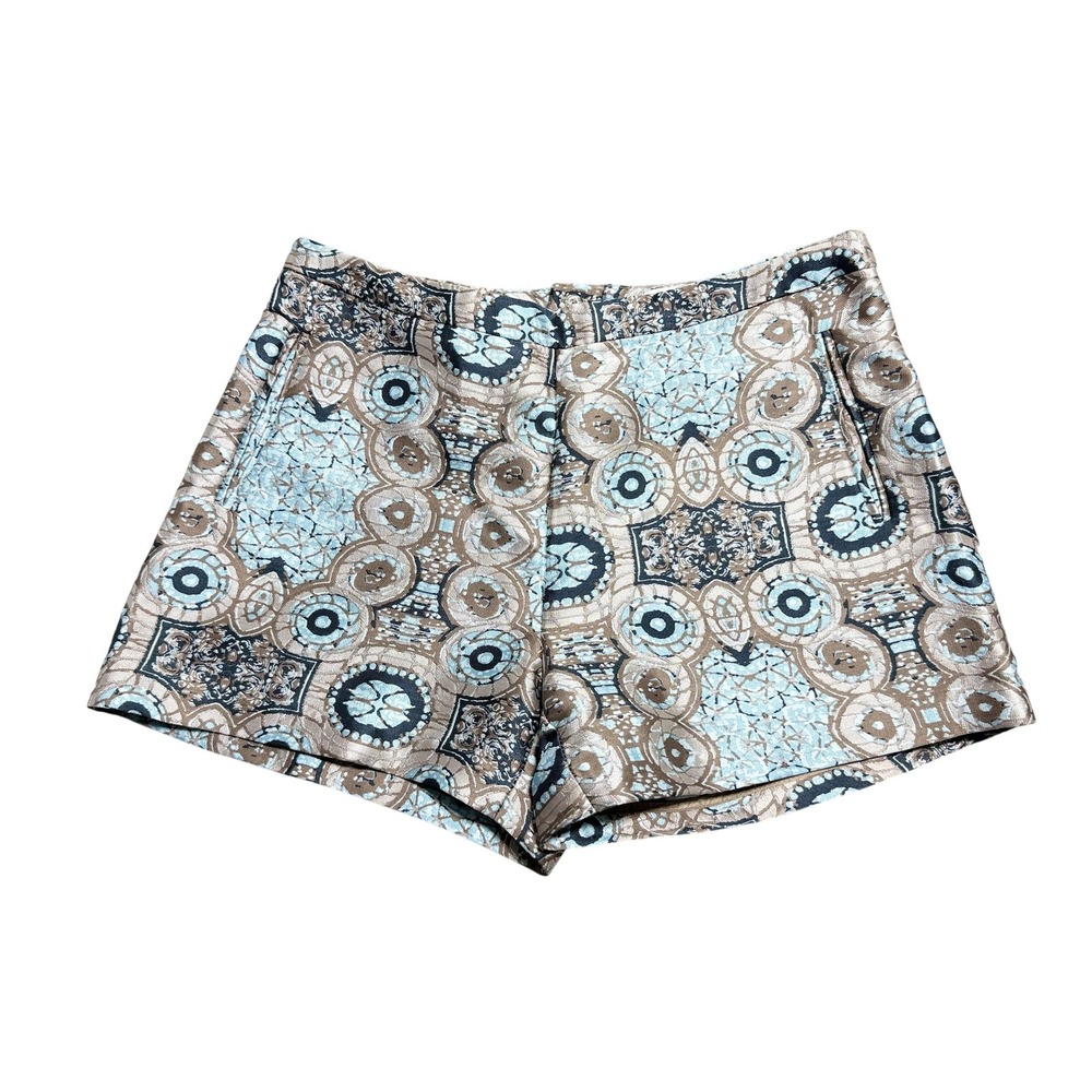 H&M High Waist Women Shorts - Blue and Brown Pattern